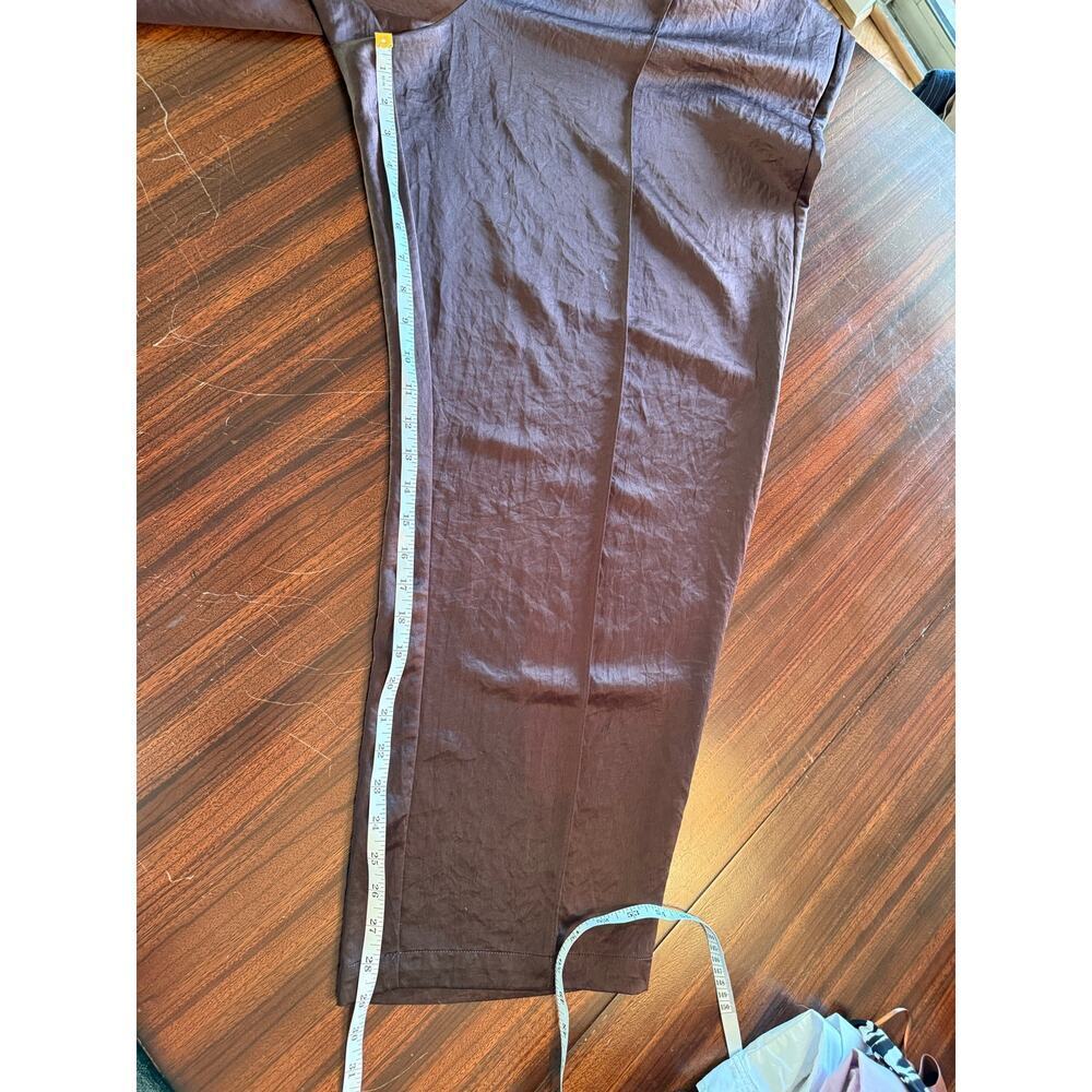 Madewell Pintuck Pull On Satin Pants Drawstring Dark Carob Brown SZ XXL EUC - Picture 9 of 9